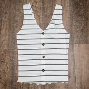 Caution To The Wind Black & White Striped Tank